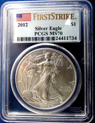 A Perfect 2012 Ms 70 Pcgs Certified First Strike American Silver Eagle photo