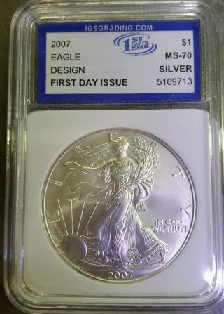 2007 Silver American Eagle Ms - 70 Igs,  1oz,  First Day Edition photo