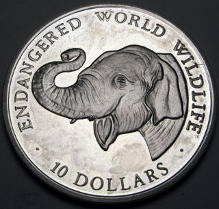 Cook Islands 10 Dollars 1990 Proof - Silver - African Elephant - 472 猫 photo