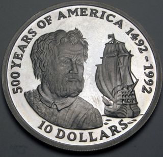 Cook Islands 10 Dollars 1990 Proof - Silver - Discovery Of America - 471 猫 photo