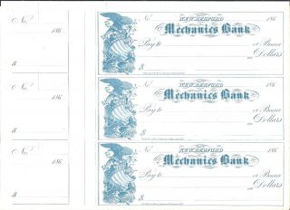 3 Blank Checks From Bedford Mechanics Bank,  Ma. ,  Whaling Industry.  186? photo