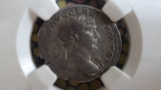 Roman Silver Coin Trajan Ad 98 - 117 Ar Denarius Ngc Ch F Roma Holding Victory photo