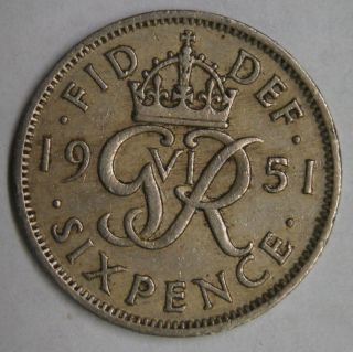 Great Britain United Kingdom - Sixpence 6 Pence - 1951 - Xf/au photo