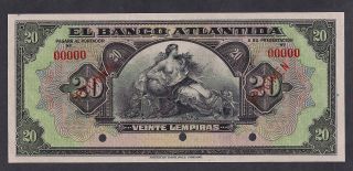 Honduras El Banco Altantida 20 Lempiras 1932 - 1945 Ps125 Choice Unc photo