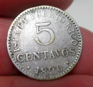 1896 (puerto Rico) Pgv (silver) 5 Centavos - - - - Very Scarce - - - One Year - - - - - photo