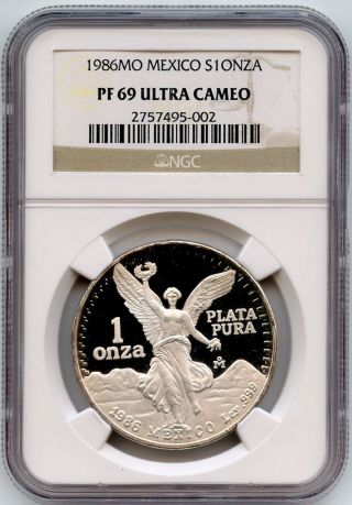 1986mo Mexico $1onza Silver Libertad Ngc Proof 69 Ucam With Box & photo