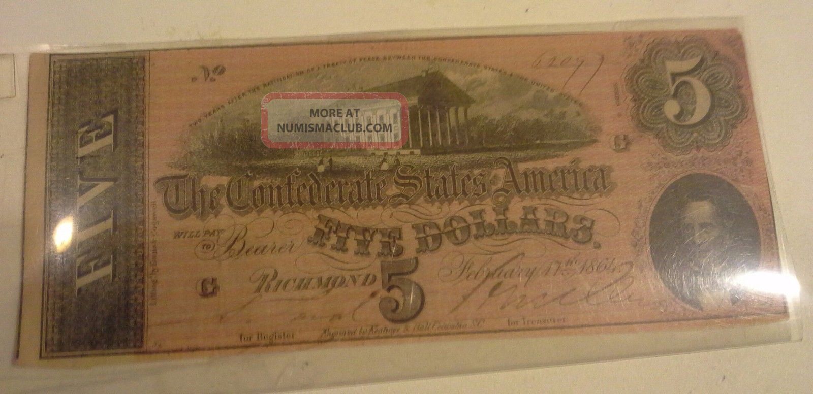 U.  S.  Confederate Five Dollars February 17th 1884 Richmond Paper Money: US photo