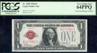 $1 1928 Legal Tender Red Seal Pcgs 64ppq A01772981a No Handling Packer Embossing photo
