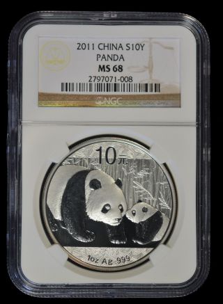2011 China Silver 1 Oz 10 Yuan Panda Ngc Ms68 photo