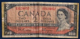Canada $2 Dollars Devil’s Face Hairdo L.  1954 P - 67b Queen Elizabeth Ii / Qeii photo