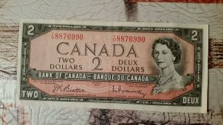 1954 Canada Two Dollar $2 Bill Serial Number T/u8876990 photo
