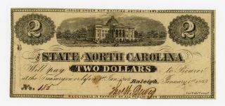 1863 $2 The State Of North Carolina Note - Civil War Era photo