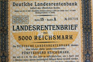 German National Pension Bank (berlin) Loan - 5000rm 1939 - Rare photo