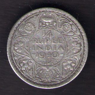 British India - 1940 - George Vi 1/4 Rupee Silver Coin Ex - Rare photo