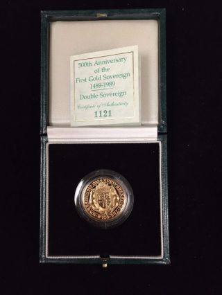 1989 Gold Double Proof Sovereign - 500 Anniversary Box And photo