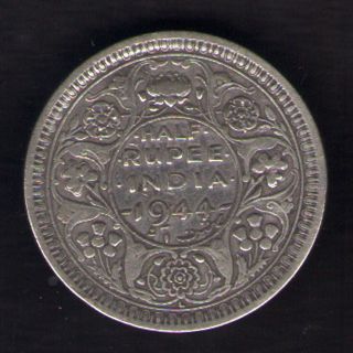 British India - 1944 - George Vi Lahore 1/2 Rupee Silver Coin Ex - Rare photo