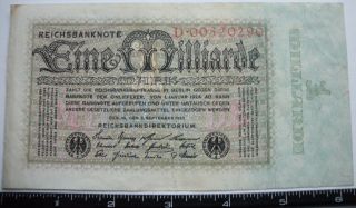 Germany Post - Ww1 Inflation Era/1 Billion (milliarde) Reichsbank Note 1923/vg - F C photo