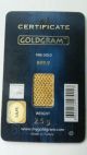 10 Grams Tw (4 X 2.  5 Gram) 999.  9 24k Gold Bullion Igr Bar In Certificate Gold photo 2