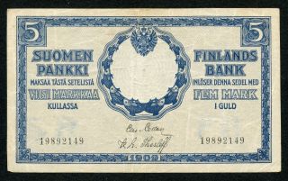 Russia Finland 5 Markkaa Gold 1909 Vf/xf photo