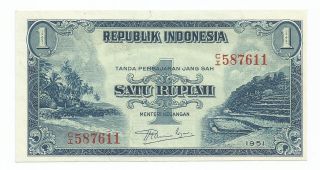 1951 Indonesia Paper Money 1 Rupiah P - 38 photo