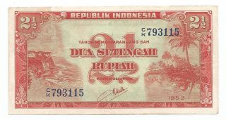1953 Indonesia Paper Money 2 1/2 Rupiah P - 41 photo