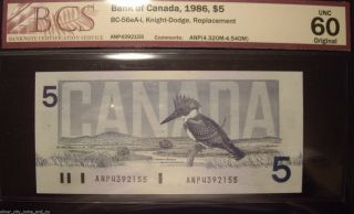 Canada 1986 Bc - 56ea - I $5 Replacement Note Anp4392155 - Bcs Unc - 60 photo