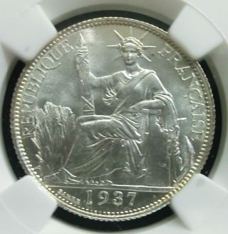 French Indo - China 1937a Seated Liberty Ngc Ms65 Gembu Silver 20 Cents Scarce photo