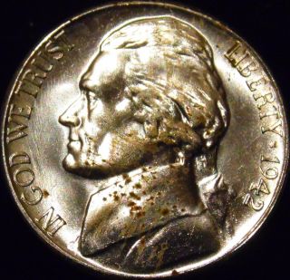 1942 - S Jefferson Nickel Choice Bu Uncirculated Proof Like photo