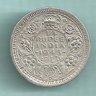 British India - 1943 - King George Vi Emperor - 1/4 Rupee - Rare Silver Coin photo