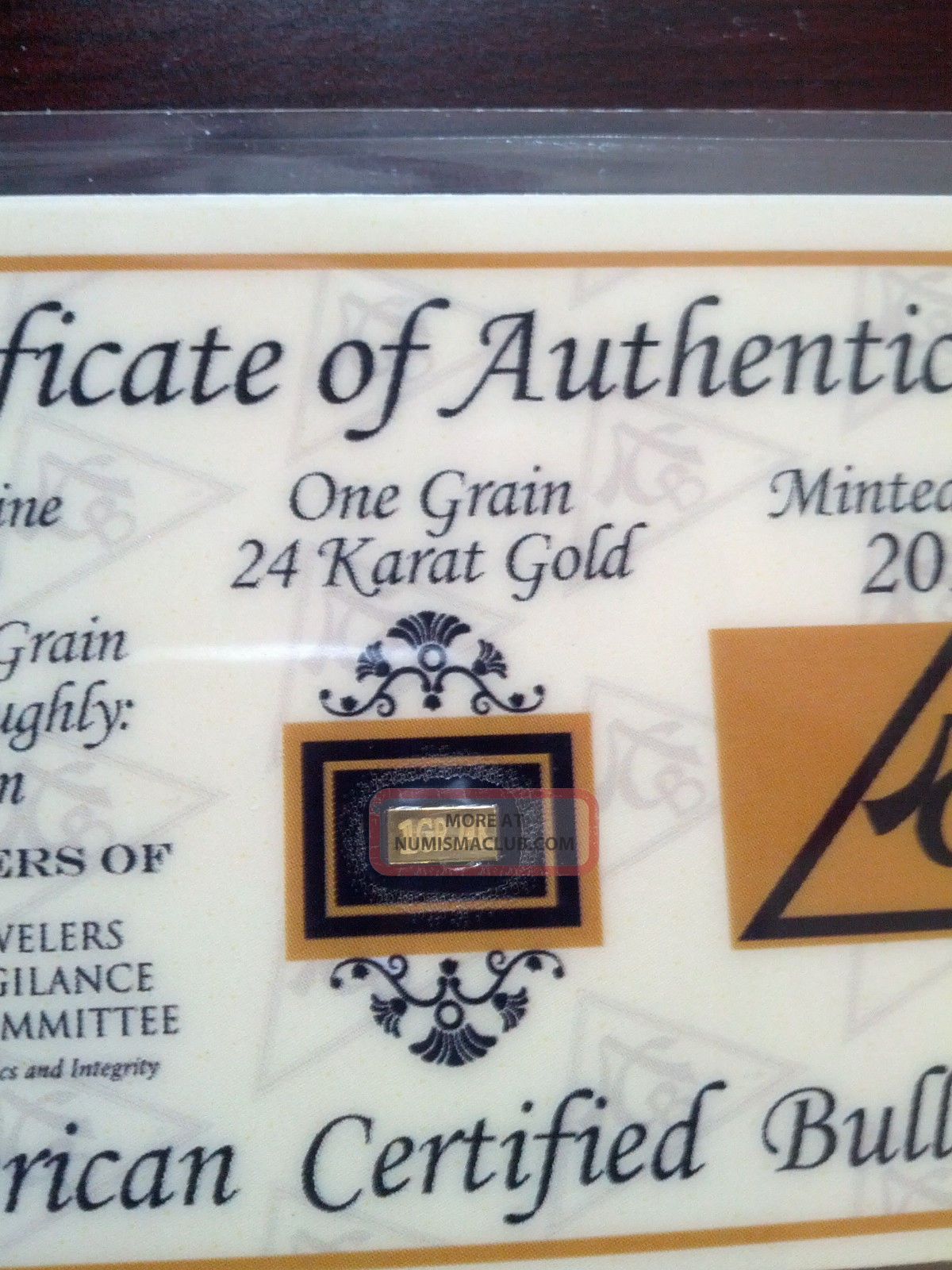 Acb 24k Gold 1grain Solid Bullion Minted Bar 99.  99 Fine W/ Certificate Gold photo