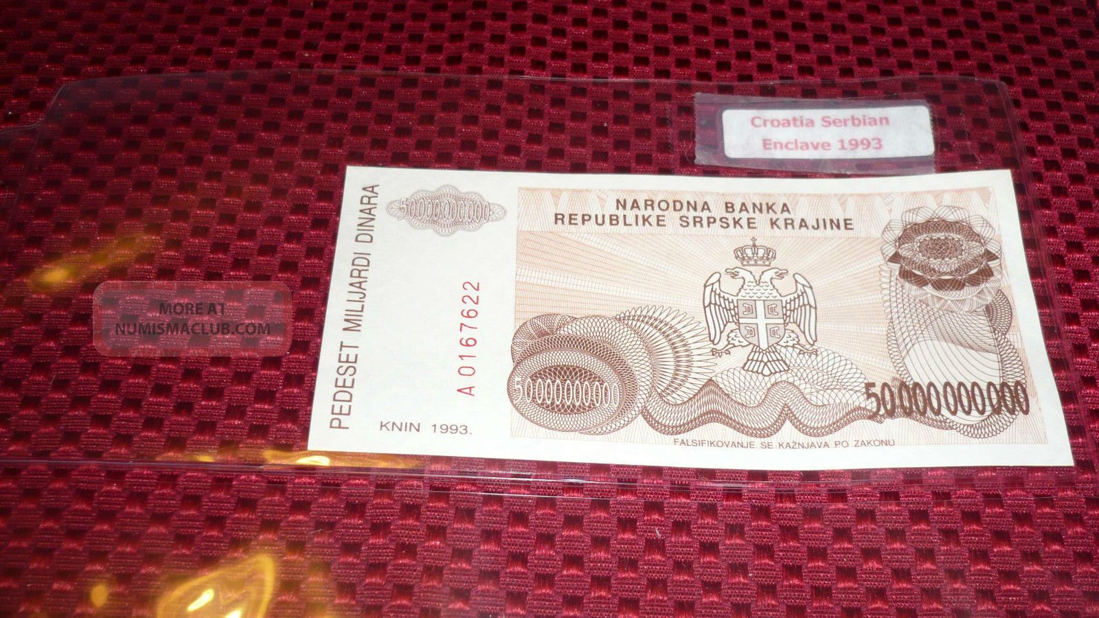 1 Banknote From Croatia Serbian Enclave 1993,  50000000000 Dinara Unc Europe photo