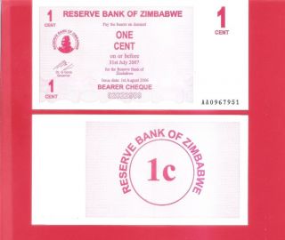Zimbabwe P33 - 1¢ Cheque - 2006 Uncirculated photo