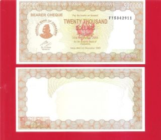Zimbabwe $20,  000 - Cheque 2003 Uncirculated photo