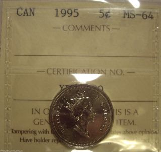 Canada Elizabeth Ii 1995 Five Cents - Iccs Ms - 64 (xen - 670) photo