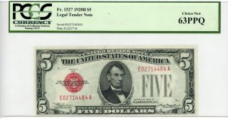 1928 - B Fr.  1527 $5 U.  S.  Legal Tender Note - Pcgs Ch.  Cu 63 Ppq photo