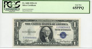 1935 - A Fr.  1608 $1 U.  S.  Silver Certificate Note - Pcgs Gem 65 Ppq photo