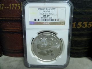 Ngc 2000 China S10y Panda Frosted Ring.  999 Silver Coin Grade Ms 69 photo