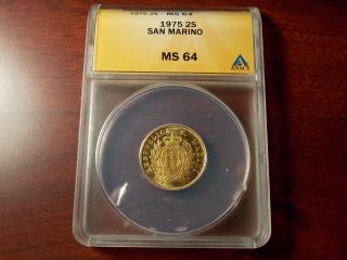 1975 San Marino 2 Scudi Gold Coin Anacs Ms - 64 photo