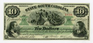 1872 $10 The State Of South Carolina Note Ch.  Cu photo