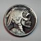 Hobo Nickel Skull & Buffalo Zombie 1927 Ohns Walking Dead Hand Carved Coin 185 Exonumia photo 1