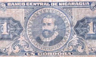 1962 Central Bank Of Nicaragua 1 Cordoba Bankmote P 107 Circulated M11 photo