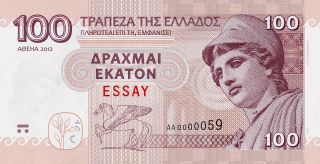 Greece 100 Drachmas 2012 Unc Specimen Test Note Godess Athena photo