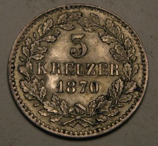 Baden (german State) 3 Kreuzer 1870 - Silver - Friedrich I.  - Xf 1182 photo