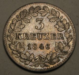 Baden (german State) 3 Kreuzer 1846 - Silver - Leopold I.  - Vf 1180 photo