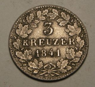 Baden (german State) 3 Kreuzer 1841 - Silver - Leopold I.  - Vf 1179 photo