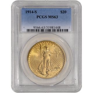 1914 - S Us Gold $20 Saint - Gaudens Double Eagle - Pcgs Ms63 photo
