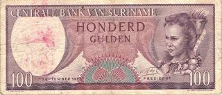 1963 Central Bank Van Suriname - Suriname 100 Gulden In Vg Pick: 123 photo