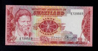 Swaziland 1 Emalangeni (1974) E Pick 1a Unc -.  Banknote. photo