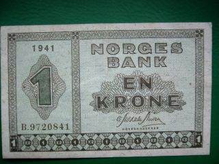 Norway 1 Krone 1941 Au/xf, photo