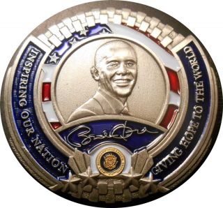 Barak Obama Enameled Pewter Scalloped Challenge Coin photo